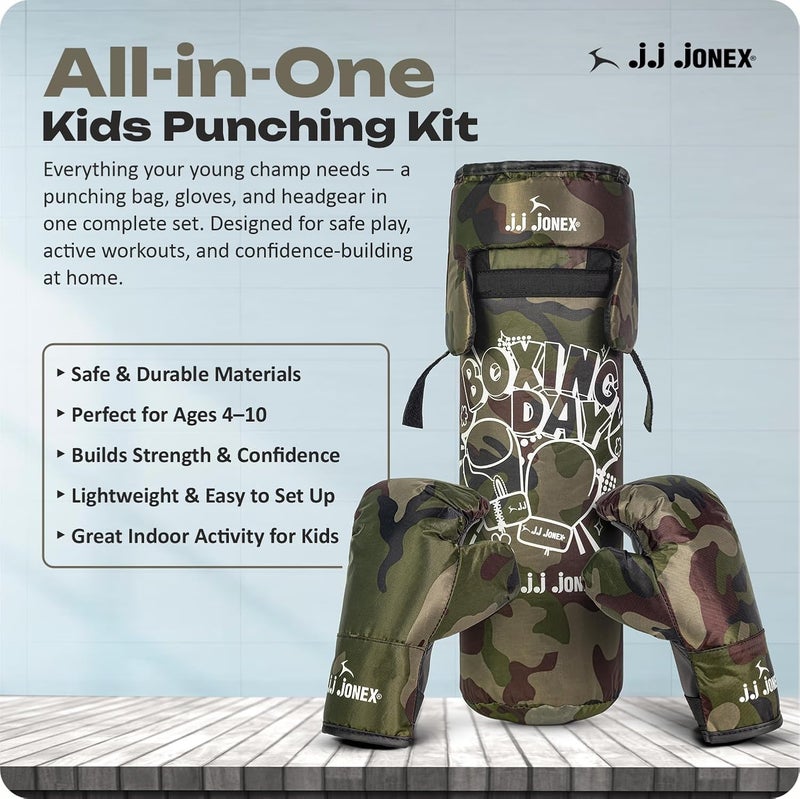 Jonex JJ Jonex Sports Kids Boxing Punching Bag Set - Heavy Boxing Bag with Gloves for Boys & Girls (Ages 3-8) - Camouflage - Image 2